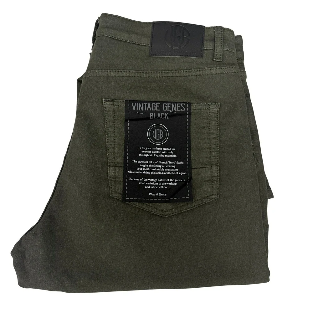 VGB Vintage Genes Black Men's Green Olive Denim Jean Slim Fit Stretch 36W X30L